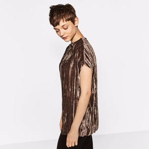 👑Host Pick ZARA TAUPE ‎ VELVET CAP SLEEVE BLOUSE